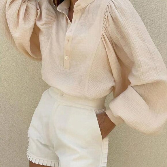 Apricot Casual Women's Lantern Sleeve Loose Shirt - Picture 3 of 4